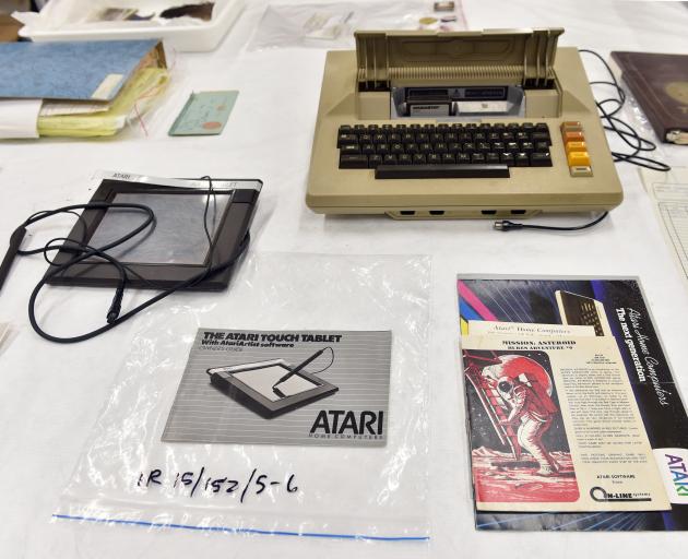 Atari 800 computer equipment from the early 1980s, including for playing computer games, donated to the Toitu Otago Settlers Museum. 