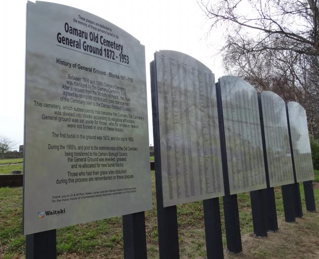 Panels erected at Oamaru Old Cemetery recognising the people whose graves were "lost" when more...