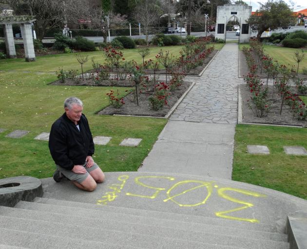 Squadron 26 (Oamaru) Air Training Corps commander Derek Beveridge at the North Otago Returned and Services Association Garden of Memories in Oamaru, which was targeted by vandals at the weekend. Photo: Daniel Birchfield