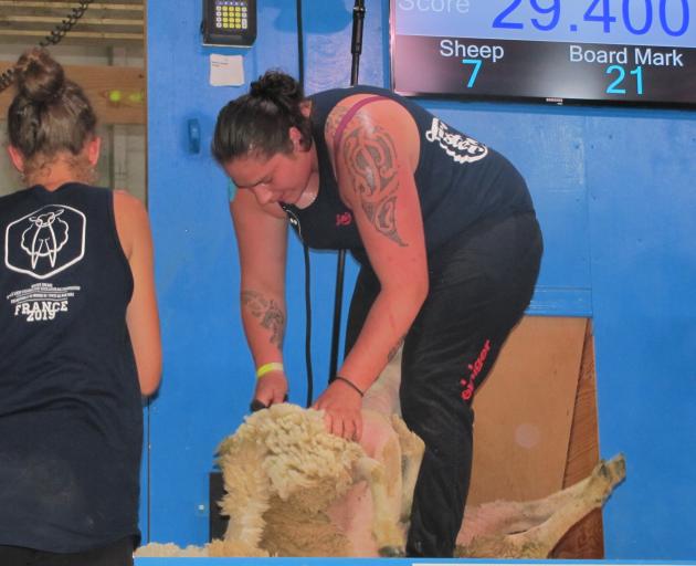 Pagan Karauria in the French All Nations Women’s final at the start of World Sheep Shearing and...