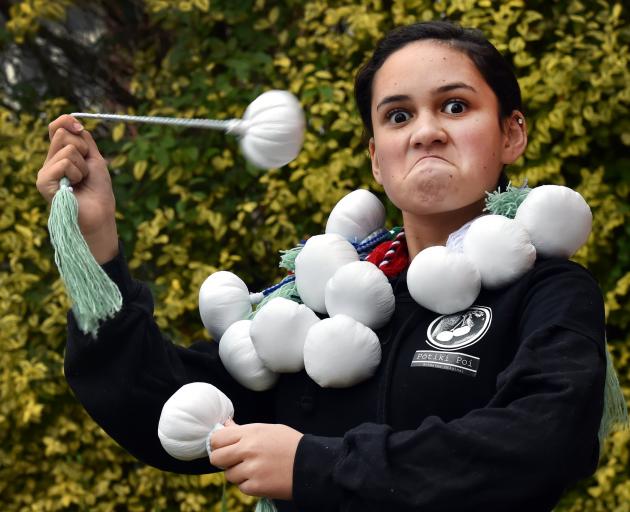 Dunedin schoolgirl Georgia Tiatia (12) Fa'atoese Latu shows off her wares at her home in...