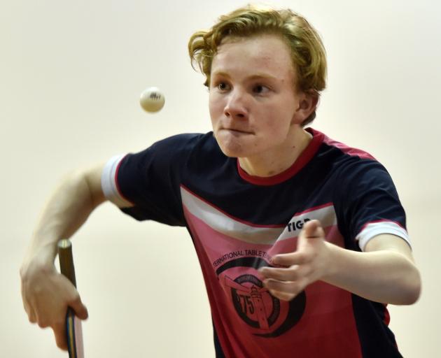 Rafe Fleming (17), of Christchurch, plays a shot during the Otago Open table tennis tournament at...