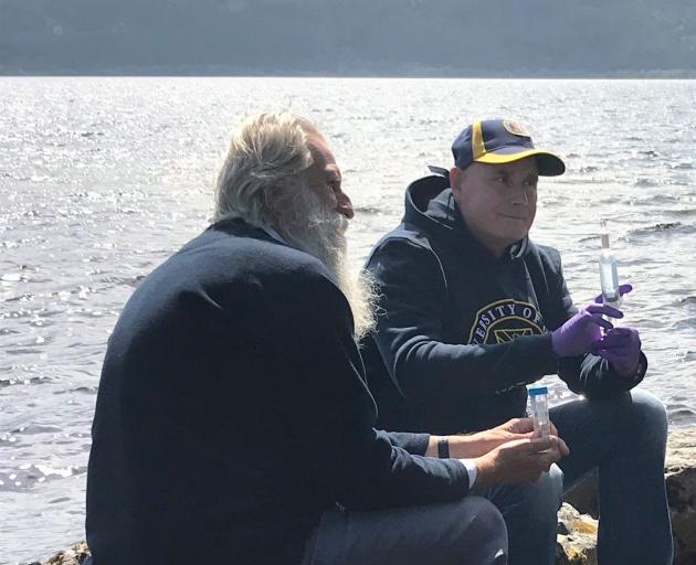 University of Otago researcher Professor Neil Gemmell, right, with Adrian Shine of the Loch Ness Project. Photo: Supplied