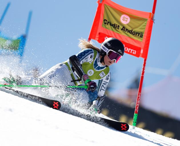 Queenstown's Alice Robinson competes during the FIS Alpine Ski World Cup women's giant slalom in...