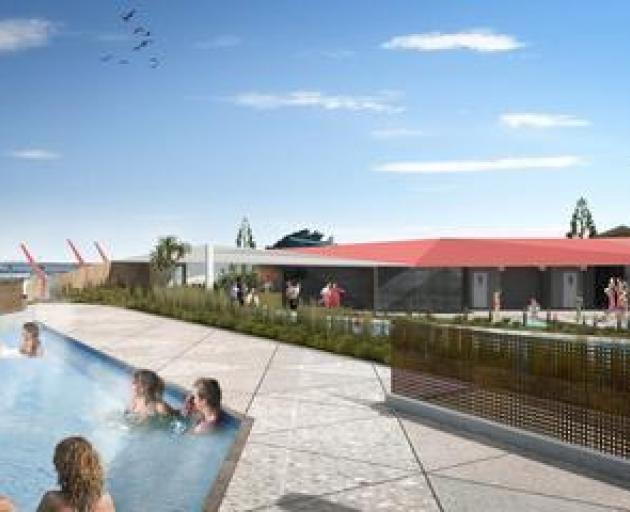 The hot pools are under construction and now the facility has a name. 