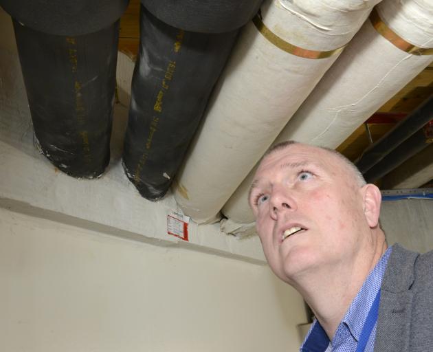 Otago Museum facilities manager Chris Patchett stands beside a recently installed fire protection...