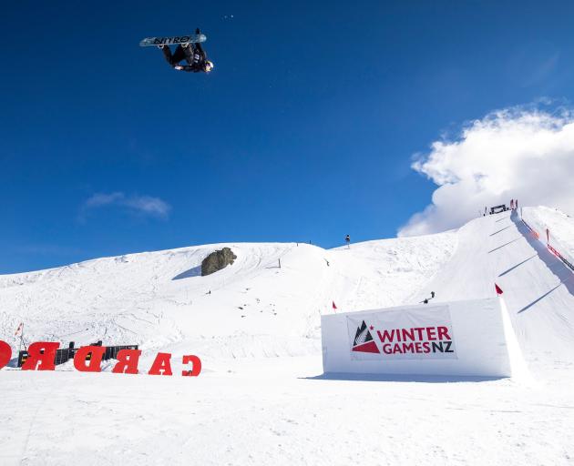 Wanaka snowboader Zoi Sadowski-Synnott flies through the air at Cardrona yesterday.PHOTO: NEIL...