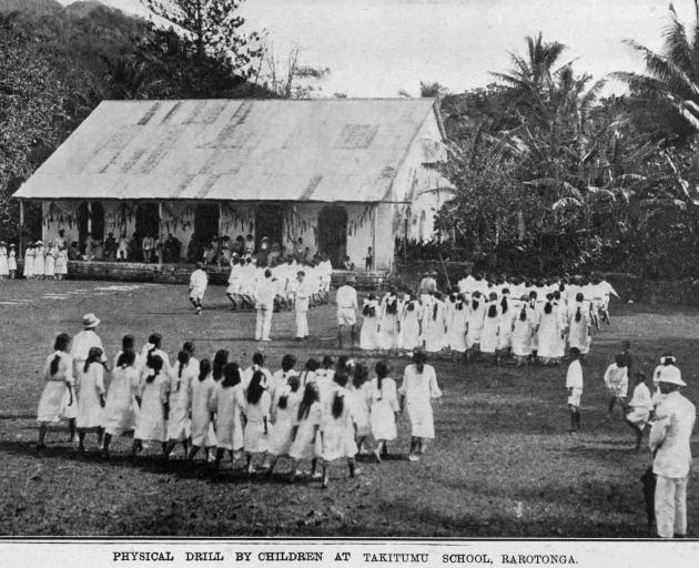 Children at Takitimu School, Rarotonga, demonstrate physical drill during a visit from the...