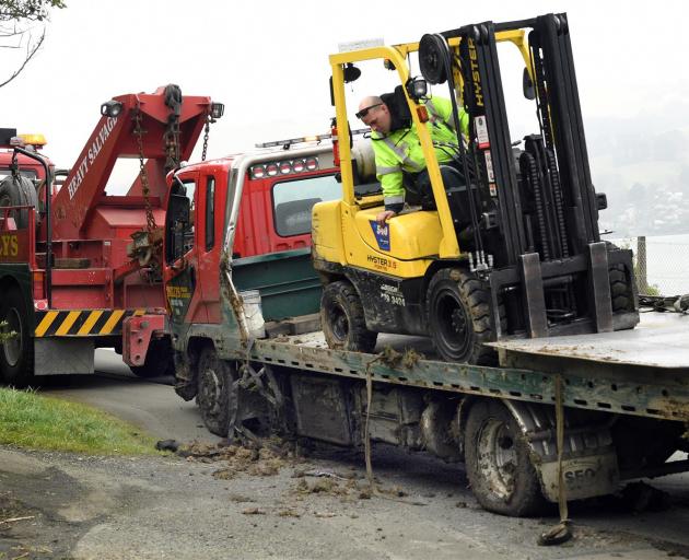 A deep gouge was left on the verge yesterday when a tow truck moved slightly left to avoid an oncoming vehicle, near Maia, in Dunedin. Photos: Stephen Jaquiery