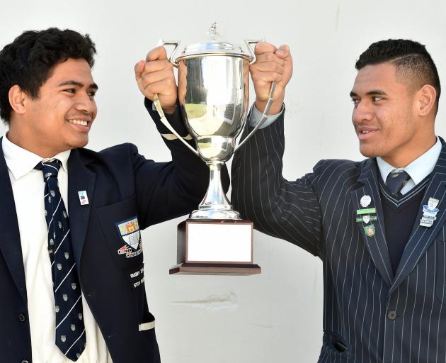Otago Boys' High School captain Tevita Asi (left) and King's High School co-captain Giovanni...