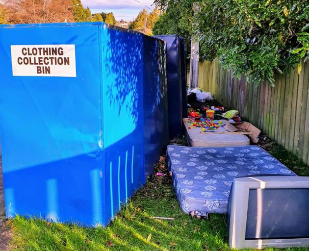 Rubbish accumulates outside Dunedin charity bins. PHOTOS: CRAIG MORRIS