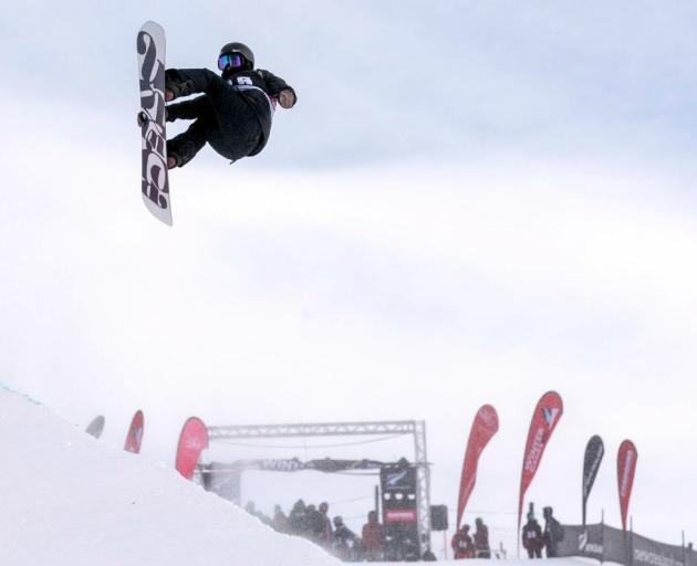 Cai Xuetong, of China, on the way to qualifying first for the women's snowboard halfpipe at the Winter Games at Cardrona yesterday. Photo: Iain McGregor/Winter Games NZ