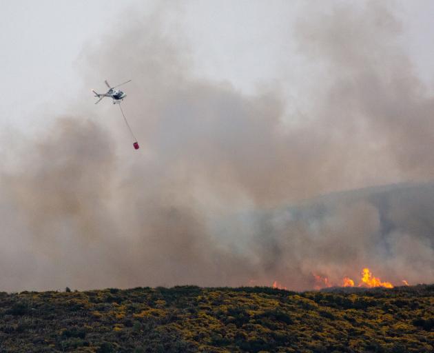 Helicopters were called in to tackle the blaze yesterday. Photo: Ruth Topless