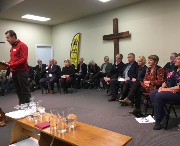 Cromwell Lions Club member and Cromwell election meeting organiser Greg Wilkinson welcomes local...