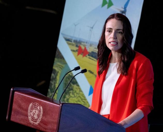 New Zealand Prime Minister Jacinda Ardern addresses participants at the UN Climate Change...