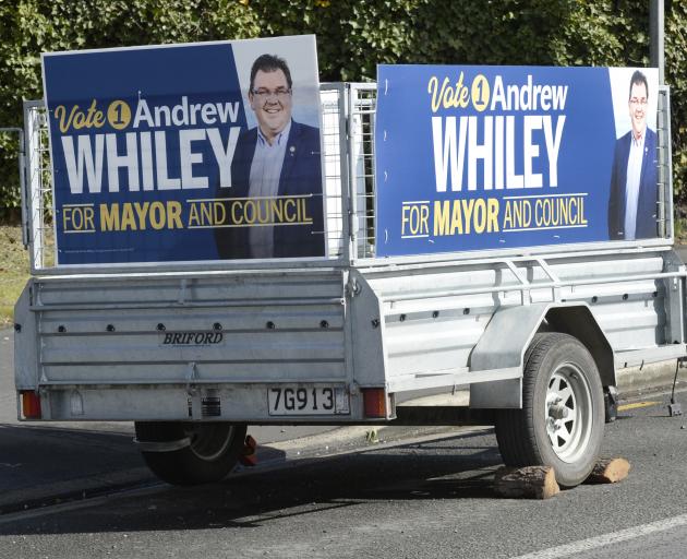 Trailers covered in signs, occupying car parks around the city, are fine. PHOTO: GERARD O'BRIEN
