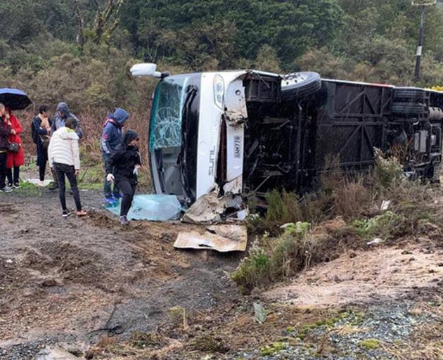 The scene of a bus crash on State Highway 5 at Ngatira. Photo: NZME