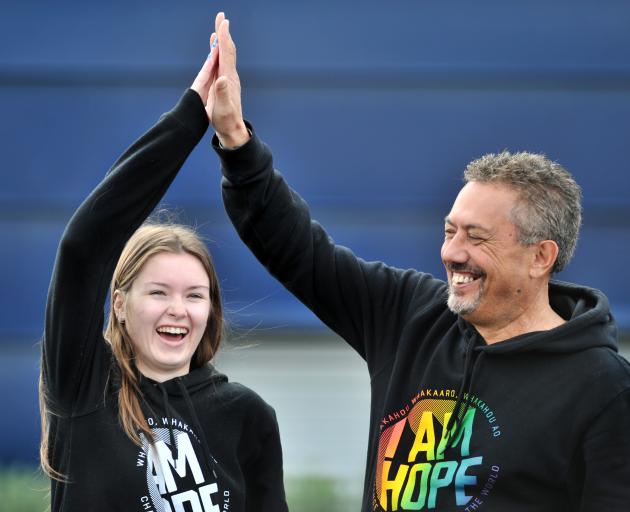 I Am Hope ambassadors Hailey Smith and Mike King prepare for a speech to Queen's High School students at the King's And Queen's Performing Arts Centre. Photos: Christine O'Connor