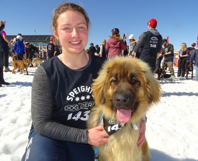 Molly Butt with her Leonberger dog Ellie, both of Tuatapere, before the whistle blew for the ``townie'' division. Photos: Miranda Cook.
