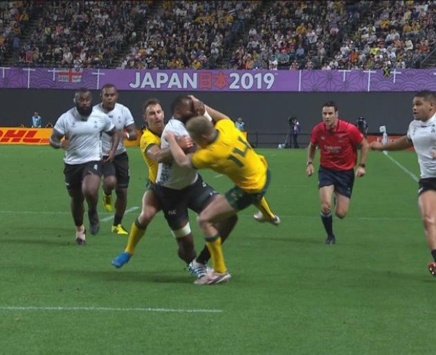 Reece Hodge's citing for a dangerous tackle on Fijian forward Peceli Yato during Australia's victory in Sapporo has sparked widespread debate. Photo: Twitter