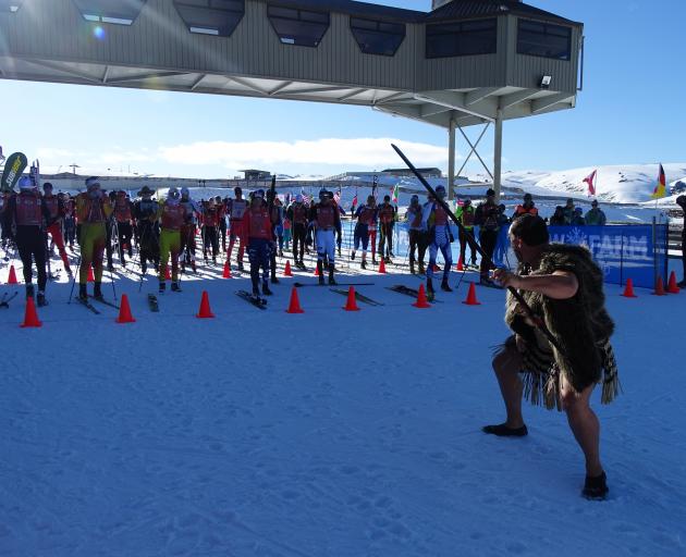 Joe Waide, of Wanaka, delivers his mihi whakatau to the athletes competing in the 1km and 7km...