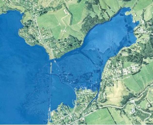 Below: Waitati after 2m of sea-level rise.