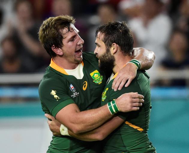 South Africa's Cobus Reinach celebrates scoring a try. Photo: Reuters