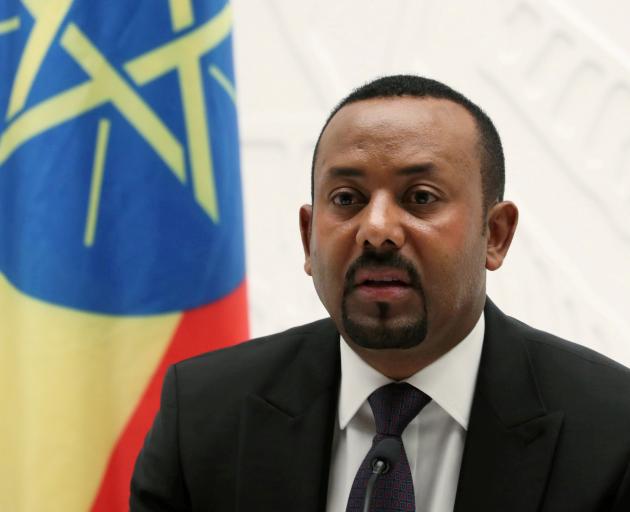 Ethiopia's Prime Minister Abiy Ahmed speaks at a news conference at his office in Addis Ababa....