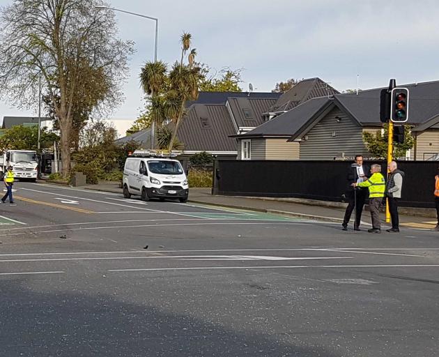 Police at the scene of a serious crash in Fendalton. 