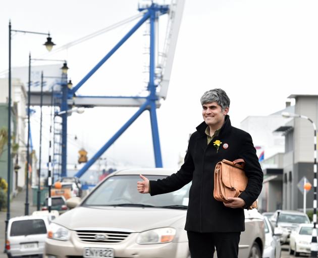 Dunedin mayor-elect Aaron Hawkins says hitchhiking to work from his Port Chalmers home is more efficient and gives him a better understanding of community views. Photo: Peter McIntosh