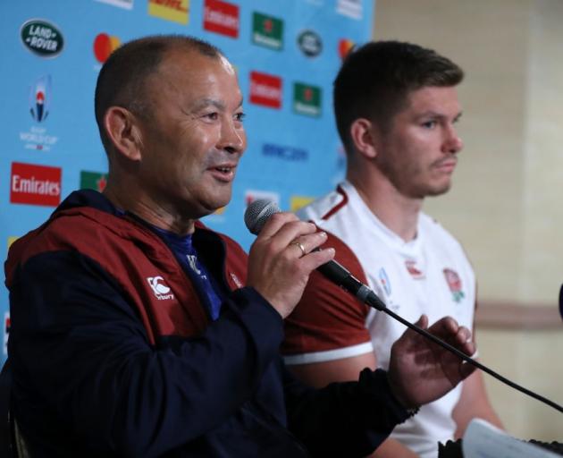 Eddie Jones (left) and Owen Farrell at yesterday's Rugby World Cup press conference. Photo: Getty...
