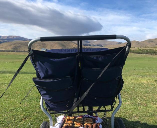 A buggy serves another purpose as it is used to deliver savoury pinwheels for smoko. PHOTO: PHILIPPA CAMERON