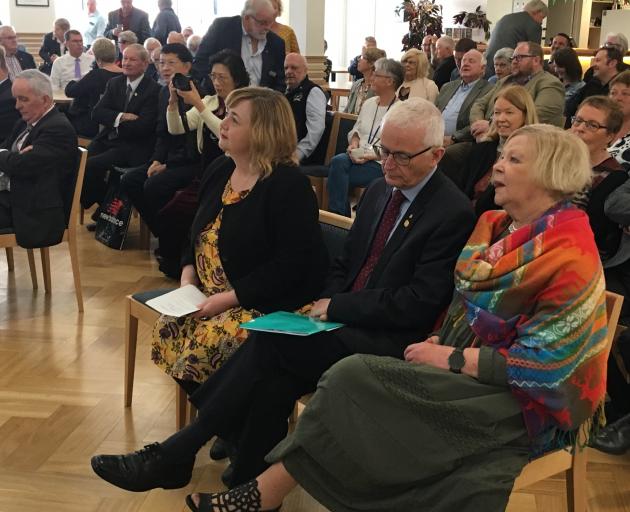 Minister for Greater Christchurch Regeneration, Dr Megan Woods, seated at left, paid tribute to David and Marilyn Ayers. Photo: David Hill