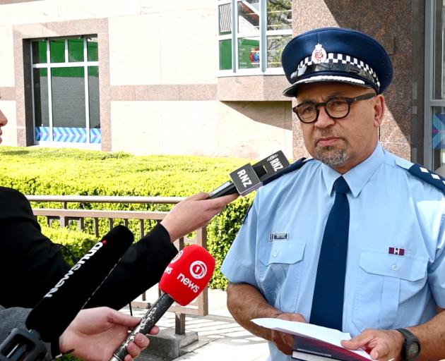 Otago Coastal area commander Inspector Marty Gray speaks to media at Dunedin Central Police...