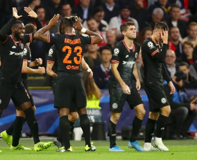 Chelsea celebrates Michy Batshuayi late winner this morning. Photo: Getty Images