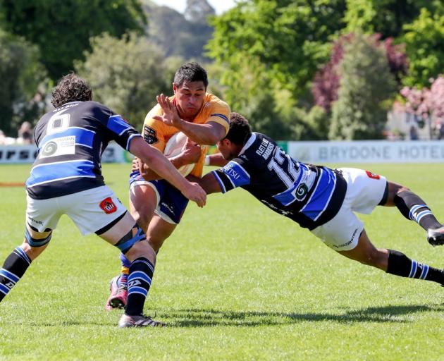 Lemi Masoe of North Otago is tackled during the Mitre 10 Heartland Championship Meads Cup Final between North Otago and Wanganui at Whitestone Contracting Stadium. Photo: Getty Images Lemi Masoe of North Otago is tackled during the Mitre 10 Heartland Championship Meads Cup Final between North Otago and Wanganui at Whitestone Contracting Stadium. Photo: Getty Images