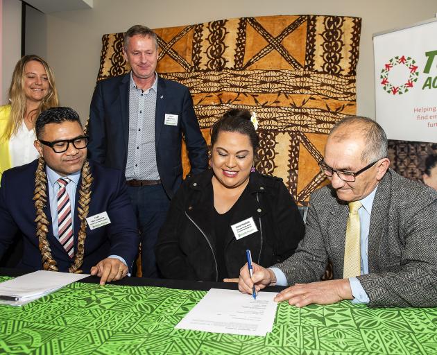 Signing a collaboration agreement at the Ministry for Pacific Peoples Tupu Aotearoa event on...