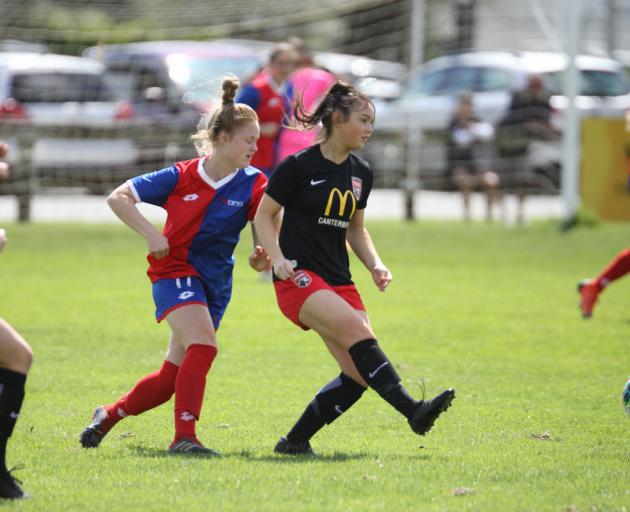 Macey Fraser scored Canterbury's final goal in their 5-0 rout of WaiBOP on Sunday. Photo: Lawrence Gullery