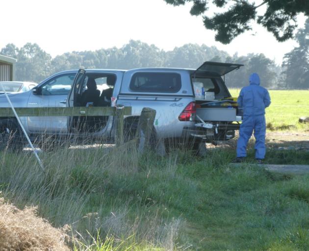 Forensic team at the Rakaia property where a homicide occurred. Photo: John Keast