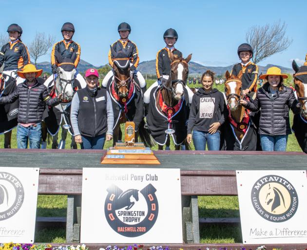 The Kaiapoi Black equestrian team won the Mitavite Springston Trophy over the weekend. Photo: Jane Thompson
