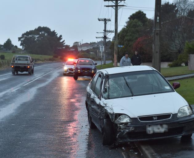 A two-car crash occurred on Stevenson Rd, Corstorphine, this evening. Photo: Gregor Richardson A two-car crash occurred on Stevenson Rd, Corstorphine, this evening. Photo: Gregor Richardson