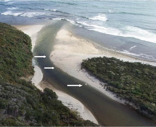 Approximate location of the whitebait nets at the mouth of the Waitutu River. Photo: DOC / Supplied