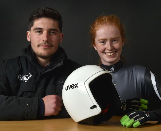 Dunedin luge duo Hunter Burke (left) and Ella Cox are excited to head to Europe to try to gain Youth Winter Olympics qualification. Photo: Gregor Richardson