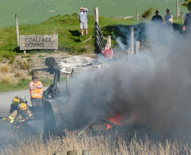 Balclutha firefighters quell a tractor fire in high winds in Benhar Rd, near Balclutha, about 5...