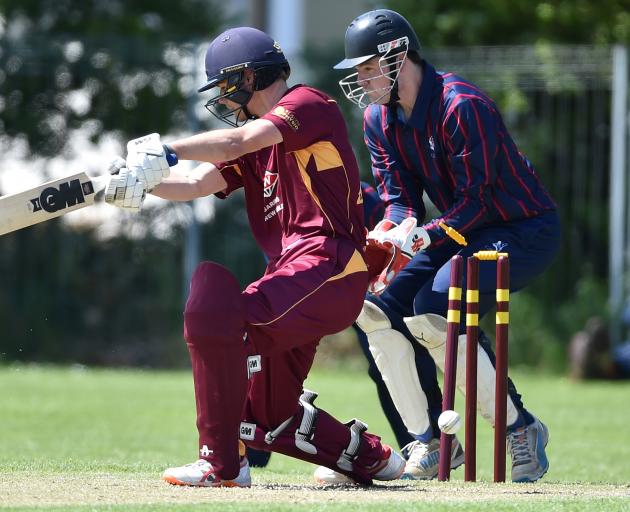 North East Valley batsman Hunter Kindley is bowled during his side’s premier club match against...