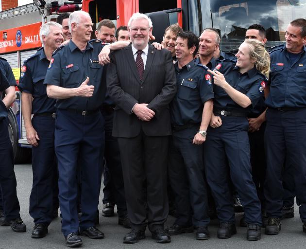 There was plenty of support for chaplain David Brown at a ceremony acknowledging his service at the Dunedin Central Fire Station yesterday. Photo: Peter McIntosh