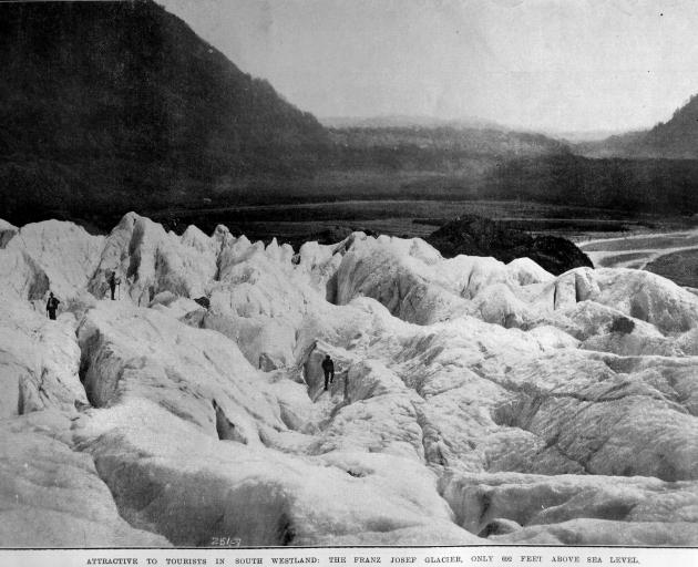 The Franz Josef Glacier, South Westland, only 200 metres above sea level. — Otago Witness, 18.11...