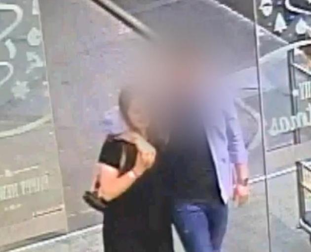 An image from CCTV footage viewed in court today showing the defendant and Grace Millane entering...