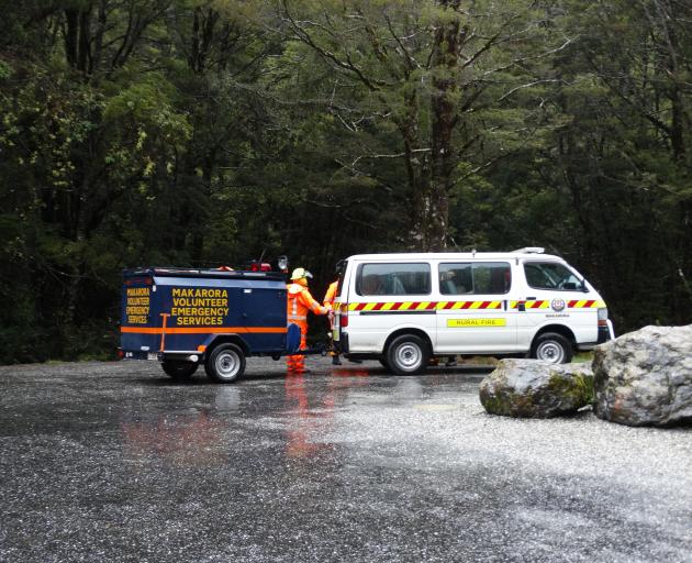 The tramper is loaded into the Makarora Fire and Emergency vehicle. Photos: Mark Price