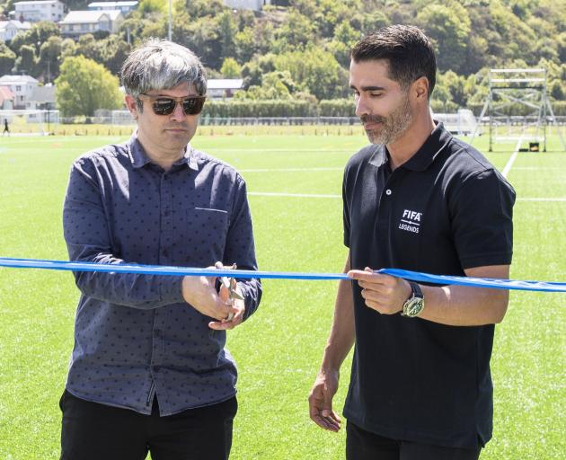 Dunedin Mayor Aaron Hawkins (left) and Fifa representative Juan Pablo Angel, a former Aston Villa...